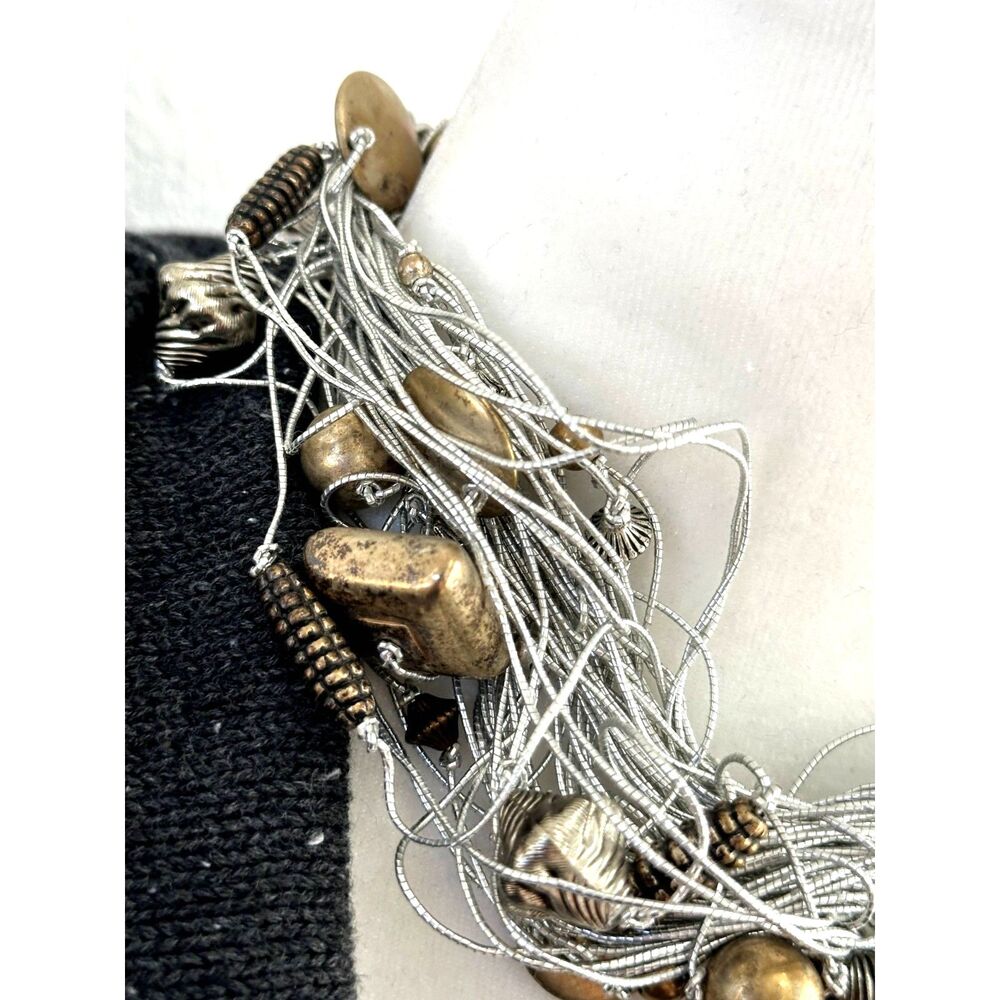 Statement Necklace with Silver Threads and Metallic Beads - Picture 6 of 6